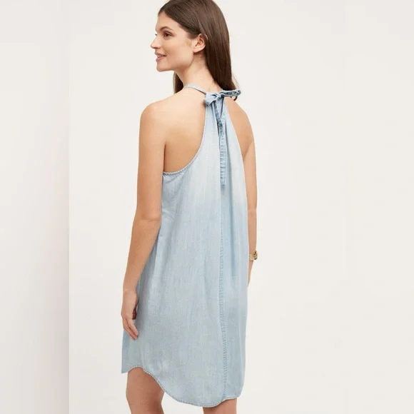 Anthropologie Cloth & Stone High-Tide Chambray Halter Dress Size M - Picture 2 of 6